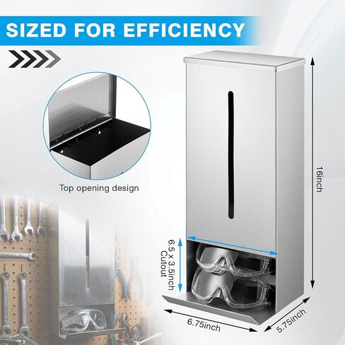1 Pcs Stainless Steel Safety Glasses Dispenser with Lid, Wall Mount, Countertop, 16 x 6.75 x 5.75 Dustproof Safety Glasses Holder Case for Lab Industrial Factory Protective Eyewear Goggles in Kuwait