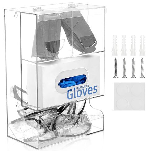 FOUR E'S SCIENTIFIC Acrylic Safety Glasses Dispenser, Wall Mount or Countertop Glove Box Organizer Storage Bin Holder Shoe Covers Tissue Box Shelf Multi-Function for Lab, Industrial, Factory, Office in Kuwait