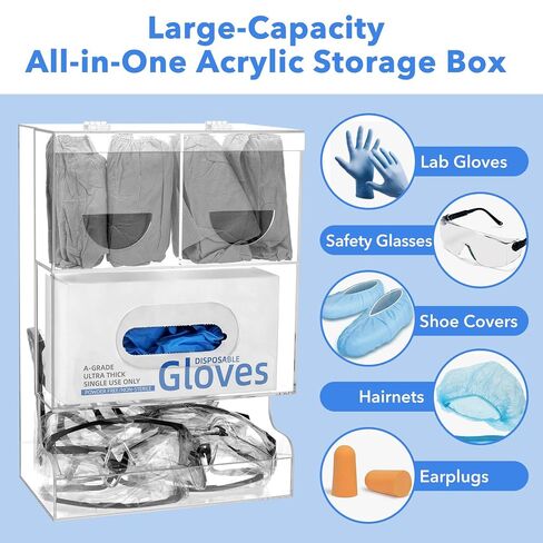 FOUR E'S SCIENTIFIC Acrylic Safety Glasses Dispenser, Wall Mount or Countertop Glove Box Organizer Storage Bin Holder Shoe Covers Tissue Box Shelf Multi-Function for Lab, Industrial, Factory, Office in Kuwait