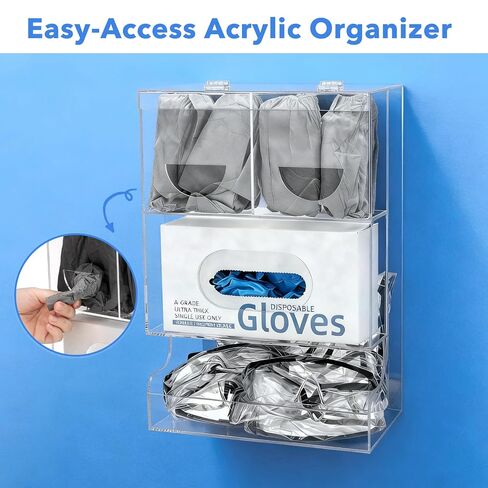 FOUR E'S SCIENTIFIC Acrylic Safety Glasses Dispenser, Wall Mount or Countertop Glove Box Organizer Storage Bin Holder Shoe Covers Tissue Box Shelf Multi-Function for Lab, Industrial, Factory, Office in Kuwait