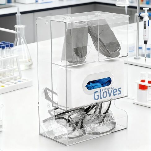 FOUR E'S SCIENTIFIC Acrylic Safety Glasses Dispenser, Wall Mount or Countertop Glove Box Organizer Storage Bin Holder Shoe Covers Tissue Box Shelf Multi-Function for Lab, Industrial, Factory, Office in Kuwait
