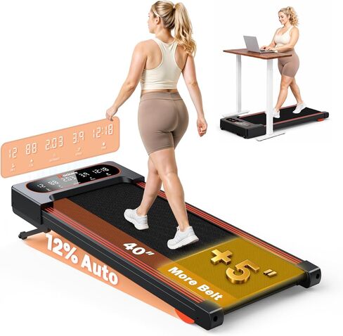 Walking Pad Treadmill with Auto Incline 12%-12Level, Quiet BLDC EvoDrive, Under Desk Treadmill for Home Office, Extra-Large Belt, Full Metrics Display, Quadra Cushion, App Control, 300lbs Capacity in Saudi Arabia