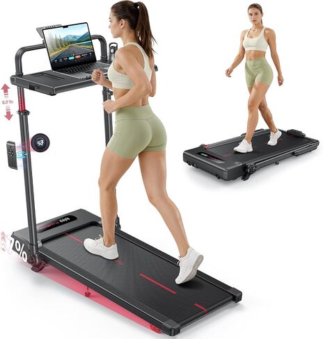 Walking Pad Treadmill with Removable Desk Workstation, 3 in 1 Foldable Treadmill with Adjustable Handle Bar for Home/Office, Treadmills for Home with Magnetic Remote & APP Control in Kuwait