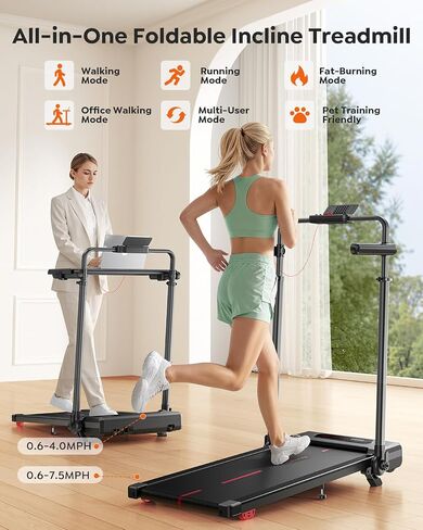 Walking Pad Treadmill with Removable Desk Workstation, 3 in 1 Foldable Treadmill with Adjustable Handle Bar for Home/Office, Treadmills for Home with Magnetic Remote & APP Control in Kuwait