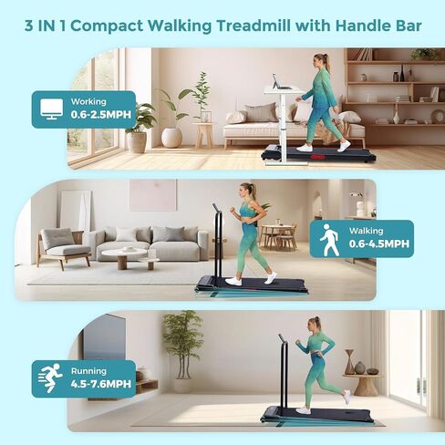 Portable Walking Pad Treadmill with Incline, 0.6-7.6MPH Mini Walking Treadmills for Home Small,3.0HP Electric Treadmill for Exercising, Small Treadmills with Handle Bar, 350 LB Capacity in Kuwait