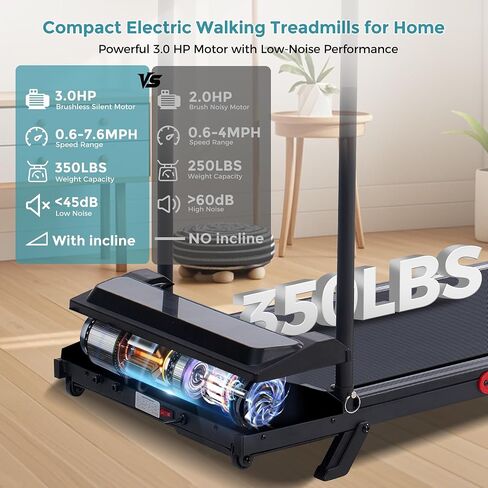 Portable Walking Pad Treadmill with Incline, 0.6-7.6MPH Mini Walking Treadmills for Home Small,3.0HP Electric Treadmill for Exercising, Small Treadmills with Handle Bar, 350 LB Capacity in Kuwait