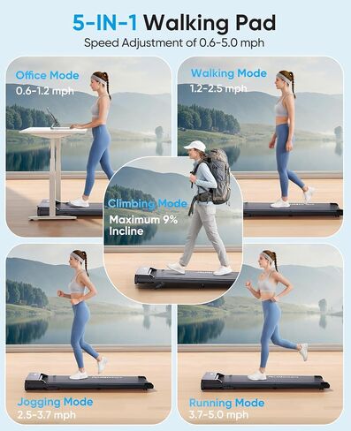 Walking Pad with Incline 7%-9%, 5 in 1 Portable Treadmills for Home & Office, 2.75HP Brushless Under Desk Treadmill, LED Display, Remote&APP Control, No Installation in Kuwait