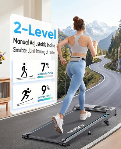 Walking Pad with Incline 7%-9%, 5 in 1 Portable Treadmills for Home & Office, 2.75HP Brushless Under Desk Treadmill, LED Display, Remote&APP Control, No Installation in Kuwait