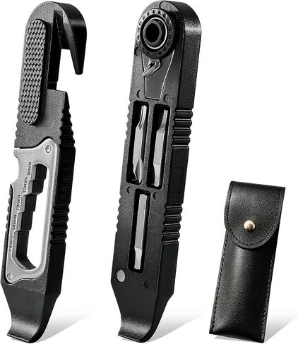 14-in-1 Bike Tire Levers Kit, Portable Bicycle Multi-Tool with Reversible Mini Ratchet Wrench, Magnetic S2 Steel Bits, Spoke Hook, Chain Tool, and PU Pouch for Road MTB Tire Flat Repair in Kuwait
