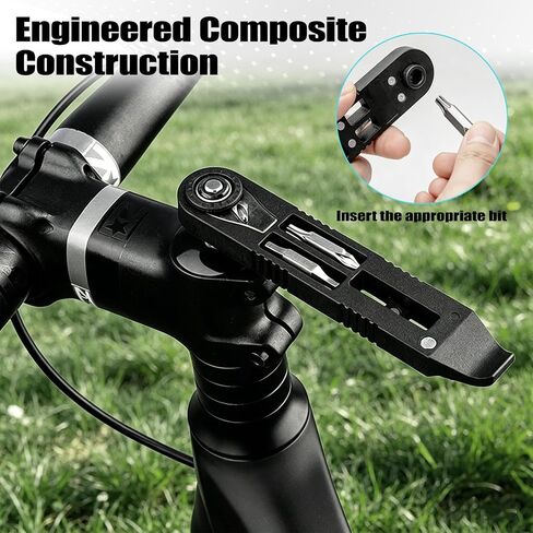 14-in-1 Bike Tire Levers Kit, Portable Bicycle Multi-Tool with Reversible Mini Ratchet Wrench, Magnetic S2 Steel Bits, Spoke Hook, Chain Tool, and PU Pouch for Road MTB Tire Flat Repair in Kuwait