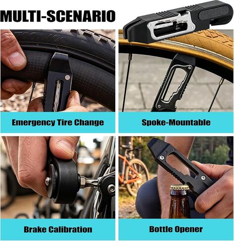 14-in-1 Bike Tire Levers Kit, Portable Bicycle Multi-Tool with Reversible Mini Ratchet Wrench, Magnetic S2 Steel Bits, Spoke Hook, Chain Tool, and PU Pouch for Road MTB Tire Flat Repair in Kuwait