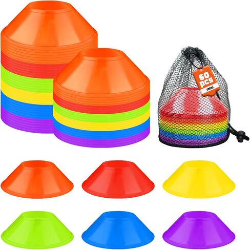 60 Pack Mini Soccer Cones–Mini Disc Cones for Agility Training,Soccer,Football,Sports Drills,Field Markers,Cones Sports Equipment,Portable Stackable Mini Cones with Carry Bag in Saudi Arabia