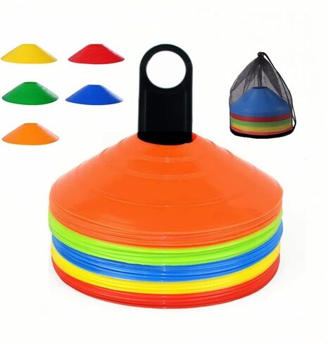 ANRANK 50 Pcs Disc Cones, Agility Soccer Cones with Carry Bag and Holder, Soccer Cones for Sports Training, Football, Soccer, Basketball, Coaching, Practice Equipment, 5 Color in Kuwait