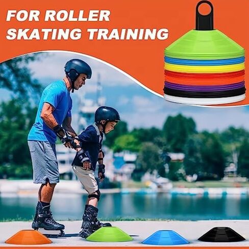 ANRANK 50 Pcs Disc Cones, Agility Soccer Cones with Carry Bag and Holder, Soccer Cones for Sports Training, Football, Soccer, Basketball, Coaching, Practice Equipment, 5 Color in Kuwait
