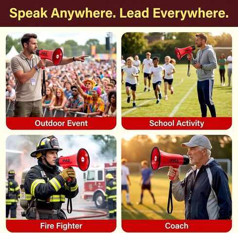 Pyle Handheld Megaphone Bullhorn with Siren for Outdoor Events, Schools & Construction Site | 30W USB-C, Rechargeable Megaphone Speaker with 1000 Yard Range, Voice Recorder, AUX Input | Deep Red in Kuwait