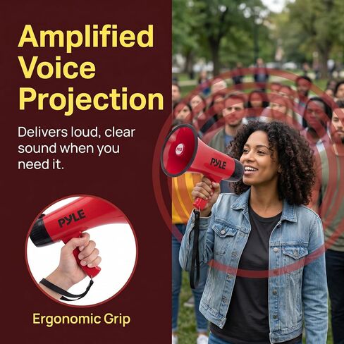 Pyle Handheld Megaphone Bullhorn with Siren for Outdoor Events, Schools & Construction Site | 30W USB-C, Rechargeable Megaphone Speaker with 1000 Yard Range, Voice Recorder, AUX Input | Deep Red in Kuwait