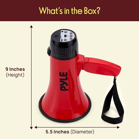 Pyle Handheld Megaphone Bullhorn with Siren for Outdoor Events, Schools & Construction Site | 30W USB-C, Rechargeable Megaphone Speaker with 1000 Yard Range, Voice Recorder, AUX Input | Deep Red in Kuwait