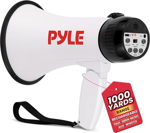 Pyle Handheld Megaphone Bullhorn with Siren | 30W Rechargeable Megaphone Speaker with 600 Yard Range, Voice Recorder, AUX Input and USB-C Charging, For Schools, Sports Events and Announcements | Black in Kuwait