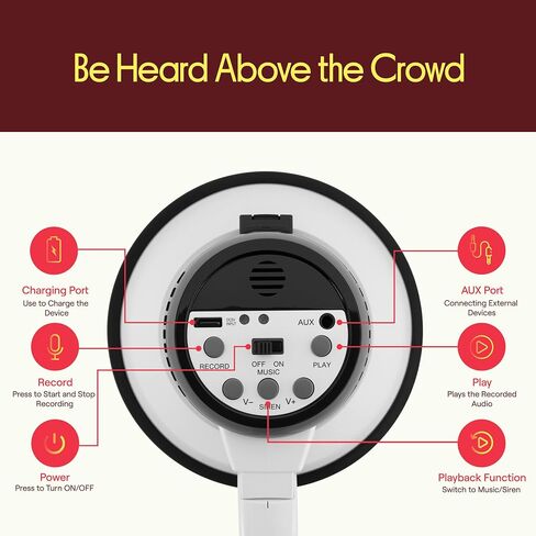 Pyle Handheld Megaphone Bullhorn with Siren | 30W Rechargeable Megaphone Speaker with 600 Yard Range, Voice Recorder, AUX Input and USB-C Charging, For Schools, Sports Events and Announcements | Black in Kuwait