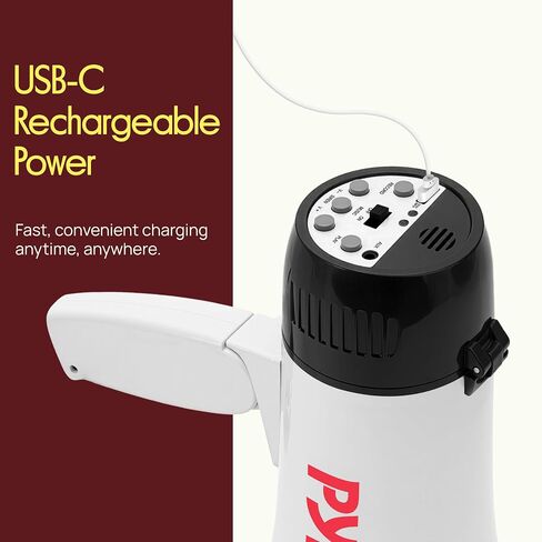 Pyle Handheld Megaphone Bullhorn with Siren | 30W Rechargeable Megaphone Speaker with 600 Yard Range, Voice Recorder, AUX Input and USB-C Charging, For Schools, Sports Events and Announcements | Black in Kuwait
