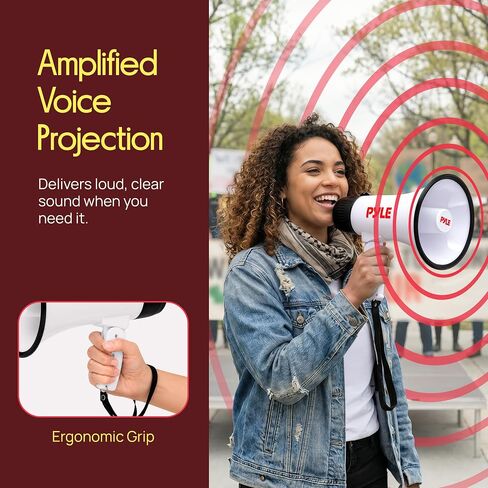 Pyle Handheld Megaphone Bullhorn with Siren | 30W Rechargeable Megaphone Speaker with 600 Yard Range, Voice Recorder, AUX Input and USB-C Charging, For Schools, Sports Events and Announcements | Black in Kuwait