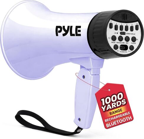 Pyle Megaphone Speaker 30W | Rechargeable Bullhorn Megaphone with Shoulder Strap, Siren, Bluetooth & Voice Changer | 1000 Yard Range | Record & Playback | Weather-Resistant Design | USB-C Charging in Kuwait