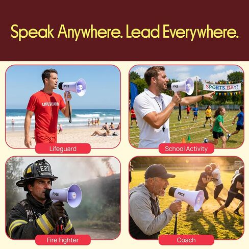 Pyle Megaphone Speaker 30W | Rechargeable Bullhorn Megaphone with Shoulder Strap, Siren, Bluetooth & Voice Changer | 1000 Yard Range | Record & Playback | Weather-Resistant Design | USB-C Charging in Kuwait