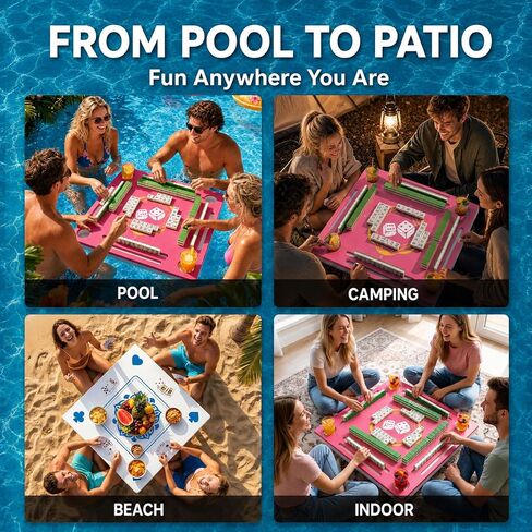 Double-Sided Floating Mahjong Table for Pool, Beach, Camping, Hot Tub, Party, Indoors in Kuwait