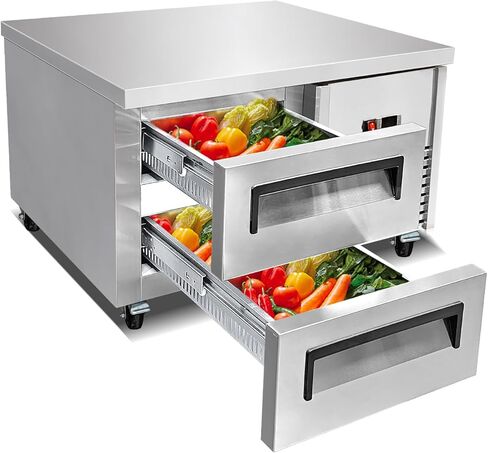 Kolice Commercial 2 Drawers Chef Base Refrigerator, Under counter Refrigerated Cabinet,Stainless Steel Under Counter Cooler with Rolling Casters, for Restaurant,Bar,Cafe & Commercial Kitchen in Kuwait