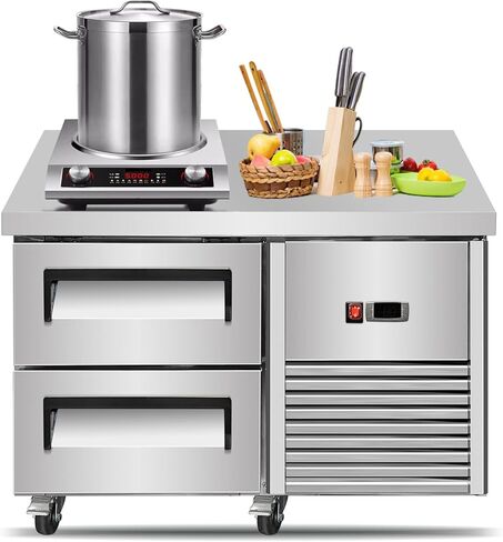 Kolice Commercial 2 Drawers Chef Base Refrigerator, Under counter Refrigerated Cabinet,Stainless Steel Under Counter Cooler with Rolling Casters, for Restaurant,Bar,Cafe & Commercial Kitchen in Kuwait