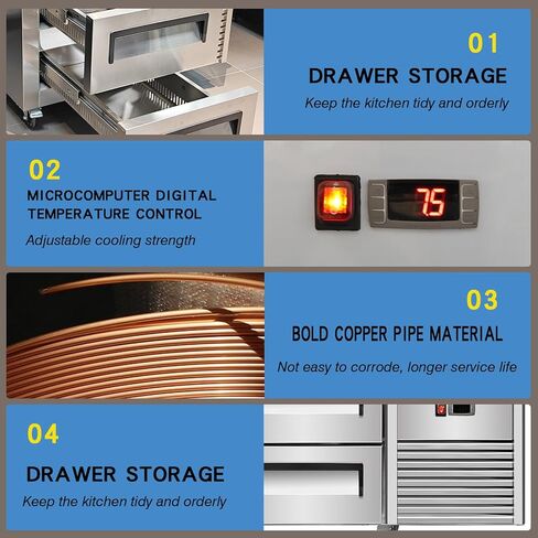 Kolice Commercial 2 Drawers Chef Base Refrigerator, Under counter Refrigerated Cabinet,Stainless Steel Under Counter Cooler with Rolling Casters, for Restaurant,Bar,Cafe & Commercial Kitchen in Kuwait