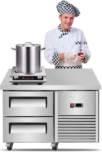 Kolice Commercial 2 Drawers Chef Base Refrigerator, Under counter Refrigerated Cabinet,Stainless Steel Under Counter Cooler with Rolling Casters, for Restaurant,Bar,Cafe & Commercial Kitchen in Kuwait