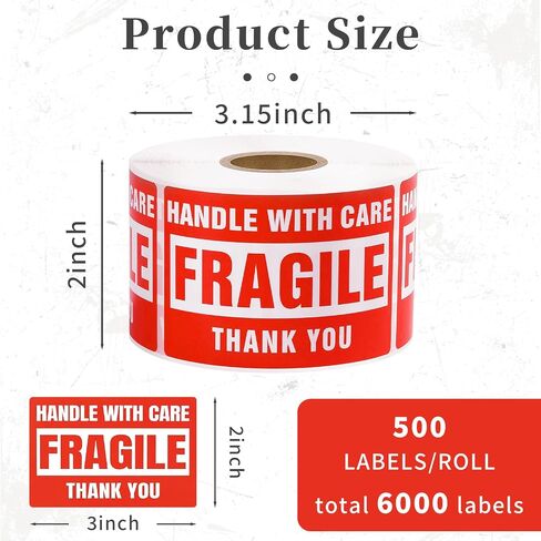 6000 Fragile Stickers for Shipping, 2x3 Inch Fragile Stickers for Moving, Handle with Care Labels, Easy Peel Labels for Boxes, Packing, Shipping Supplies in Kuwait