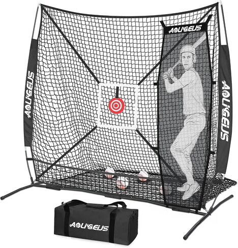 6'X6' Baseball Softball Practice Net,Pitching Net,Batting Net,with Dummy Batter,Bonus Strike Zone Target and Bow Frame,for Hitting,Pitching,Catching in Kuwait