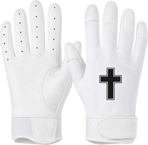 JenPen 1 Pair Christian Youth Batting Gloves 6.5 Inch Religious Baseball Batting Gloves Long Cuff Leather Cross Mitt Anti-Slip Grip Finger for Softball Teeball Baseball Kids Boy, M Size in Kuwait