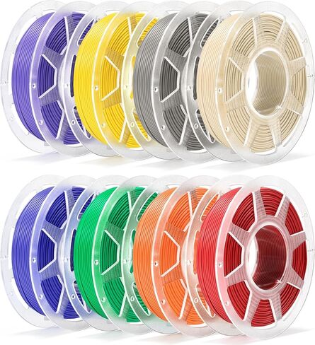 Pre-Dried PLA Basic 8x250g Bundle with Spool for Bambu Lab 3D Printers, Multicolor 1.75mm 3D Printing Filament, White+Red+Pumpkin Orange+Yellow+Mistletoe Green+Cobalt Blue+Cyan+Purple in Kuwait