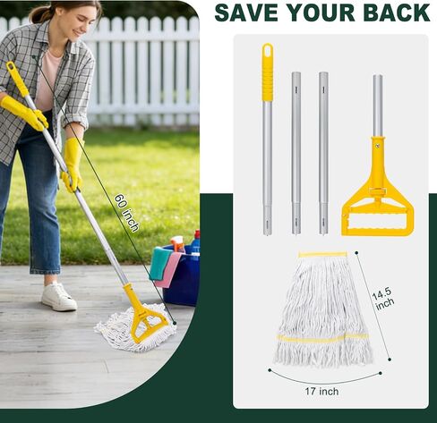 KeFanta Commercial Mop Heavy Duty Industrial Wet Mops,Looped-End String Cotton Mop Replacement Head with 59" Long Handle,for Home,Kitchen,Garage,Office,Workshop,Warehouse Floor Cleaning(2 Pack) in Kuwait