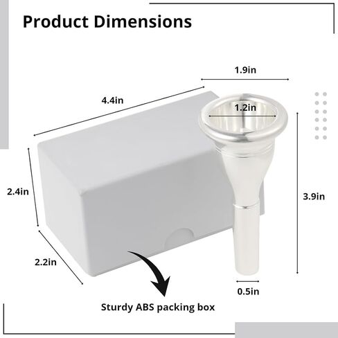 Standard Tuba Mouthpiece, Silver Plated Copper Tuba Mouthpiece for Tuba Players, Replacement Part and Instrument Accessory, Smooth Rim, Balanced Feel, Comes with ABS Box in Kuwait