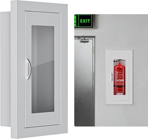 Recessed Fire Extinguisher Cabinet, Steel Fire Extinguishe Box with Acrylic Window, Magnetic Door, Fits 5lb & 10lb, White Fire Extinguisher Storage Cabinet for Home Office Commercial in Kuwait