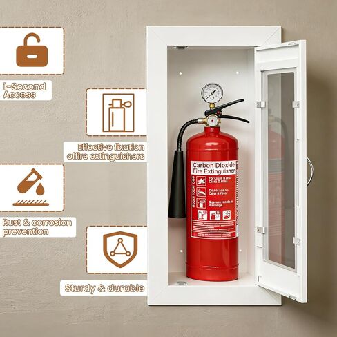 Recessed Fire Extinguisher Cabinet, Steel Fire Extinguishe Box with Acrylic Window, Magnetic Door, Fits 5lb & 10lb, White Fire Extinguisher Storage Cabinet for Home Office Commercial in Kuwait