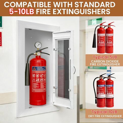 Recessed Fire Extinguisher Cabinet, Steel Fire Extinguishe Box with Acrylic Window, Magnetic Door, Fits 5lb & 10lb, White Fire Extinguisher Storage Cabinet for Home Office Commercial in Kuwait