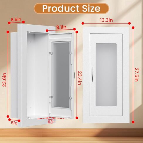 Recessed Fire Extinguisher Cabinet, Steel Fire Extinguishe Box with Acrylic Window, Magnetic Door, Fits 5lb & 10lb, White Fire Extinguisher Storage Cabinet for Home Office Commercial in Kuwait