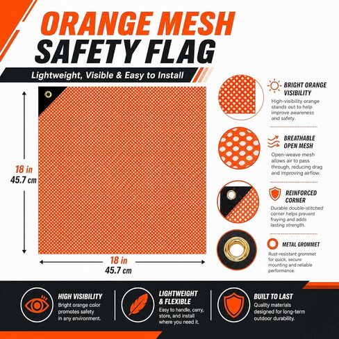 Safety Flags 18 x 18 Inch Orange Oversize Load Flags Pack of 6, Mesh Warning Flag with Reinforced Stitching and Single Corner Metal Grommet for Trucks Trailer Wide Load Transport Safety in Kuwait