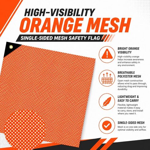 Safety Flags 18 x 18 Inch Orange Oversize Load Flags Pack of 6, Mesh Warning Flag with Reinforced Stitching and Single Corner Metal Grommet for Trucks Trailer Wide Load Transport Safety in Kuwait