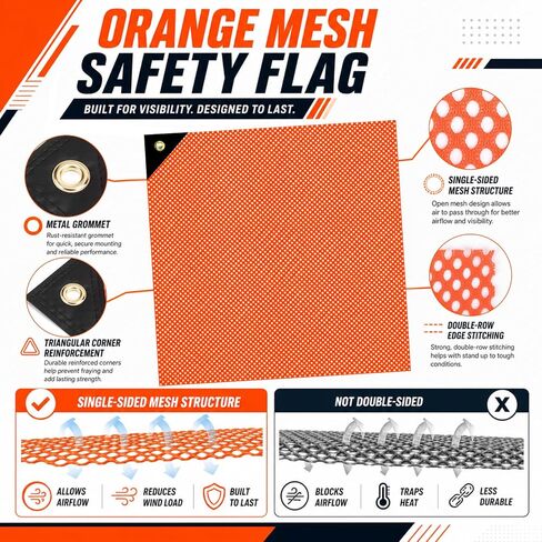 Safety Flags 18 x 18 Inch Orange Oversize Load Flags Pack of 6, Mesh Warning Flag with Reinforced Stitching and Single Corner Metal Grommet for Trucks Trailer Wide Load Transport Safety in Kuwait
