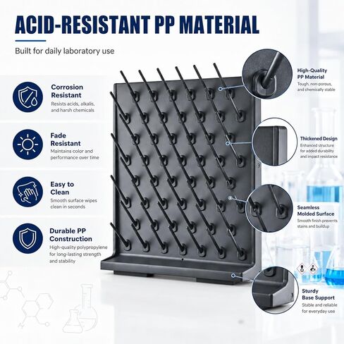 رف مختبر PP قابل للفصل، مقعد Pegboard لإمداد المختبر، رف تجفيف مثبت على الحائط 52 أوتاد، تصميم تصريف أعمدة قابل للتعديل، مادة PP مقاومة للأحماض لحامل زجاجات الأواني الزجاجية للمختبر in Kuwait