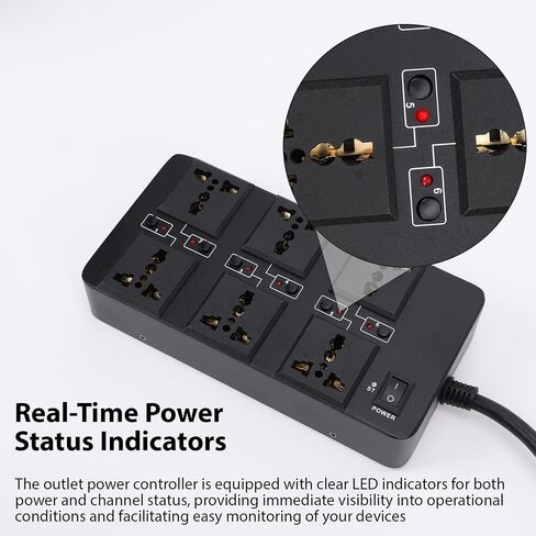 وحدة تحكم بمنفذ تسلسل الطاقة Tissting مع مؤشر LED 6 قنوات معدنية وقت تسلسل 1 ثانية لإمداد طاقة ثابت - 20.3x10.3x4.1 سم/8x4.1x1.6 بوصة موصل عالمي لـ in Kuwait