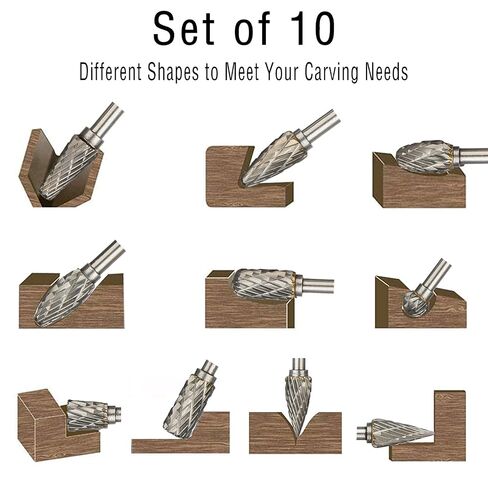 10PCS Long Carbide Burr Set 1/8" Shank Total L 4" Compatible with Dremel Die Grinder Bits Long 100MM HOMEIDOL 1/4" Head Tungsten Carbide Rotary Burr for Tight Area Woodworking, Steel Metal, Engraving in Kuwait