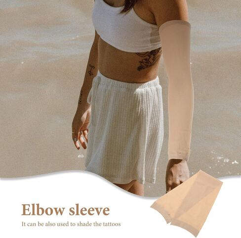 GANAZONO 2pcs Breathable Elastic Elbow Sleeves for Women, Comfortable Tattoo Cover Arm Wraps, Khaki Cloth Material, for Summer and Baseball Protection in Kuwait