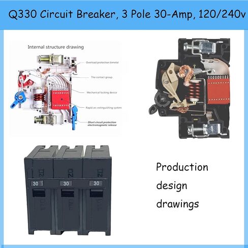 قاطع دائرة Q330، 3 أقطاب 30 أمبير، 120/240 فولت، مناسب لمراكز التحميل من سلسلة Siemens Type EQ، وEQL، وSEQ، وEQG، وPL، وES. قاطع الدائرة القياسي، الحماية المغناطيسية الحرارية. in Kuwait